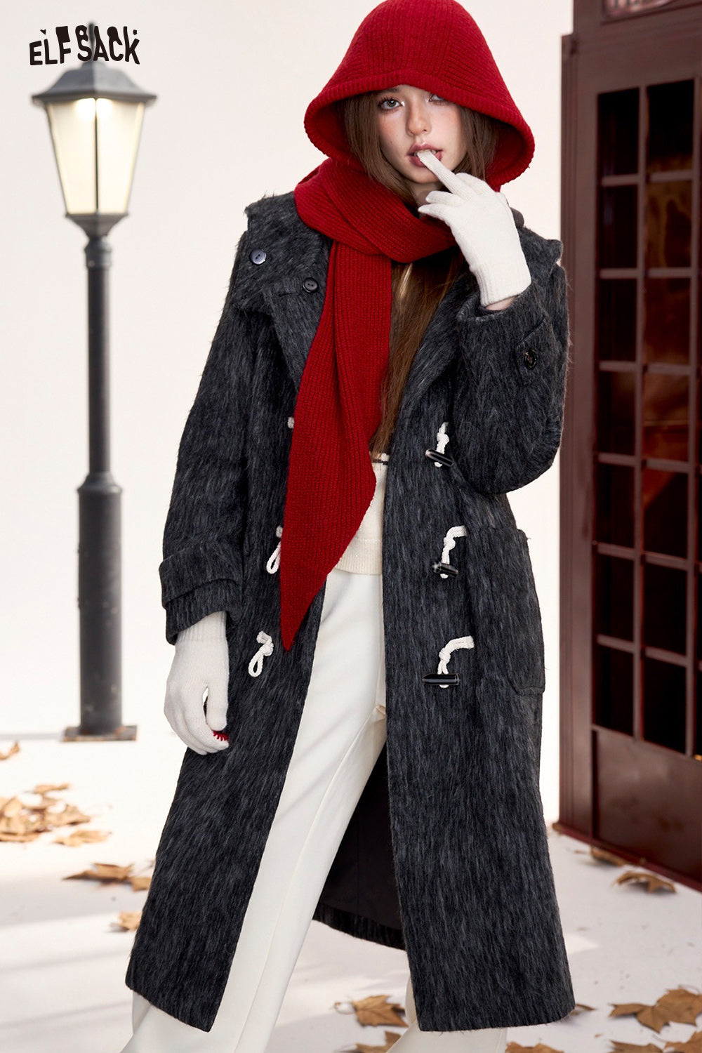 ELFSACK Claw button long coat, simple, fashionable and versatile