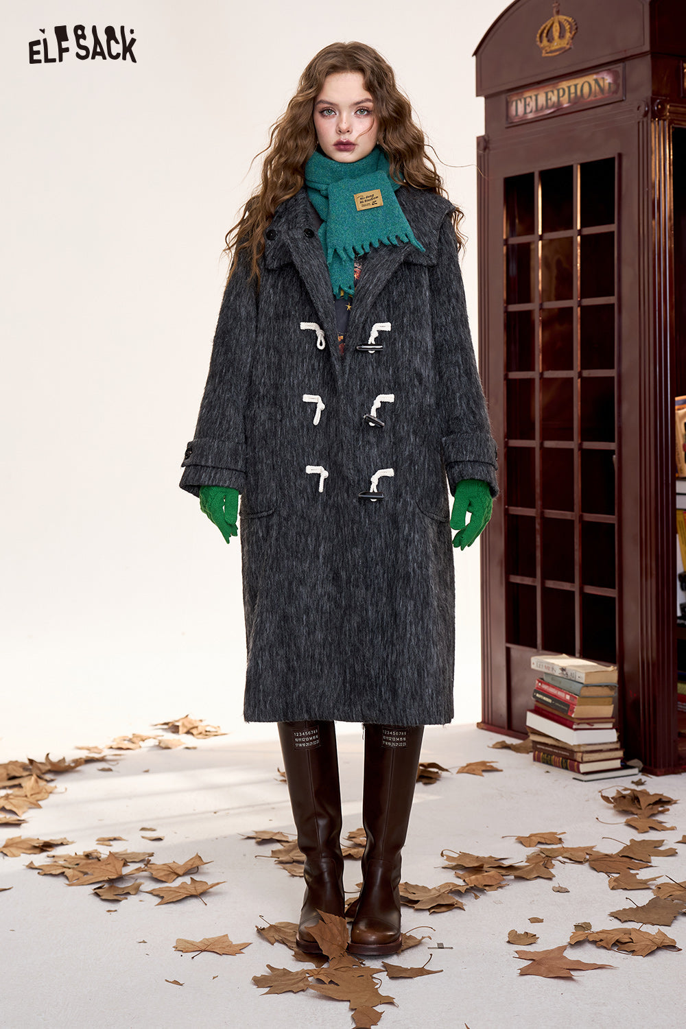 ELFSACK Claw button long coat, simple, fashionable and versatile