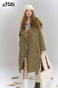 ELFSACK Retro elegant mid length lapel thick coat