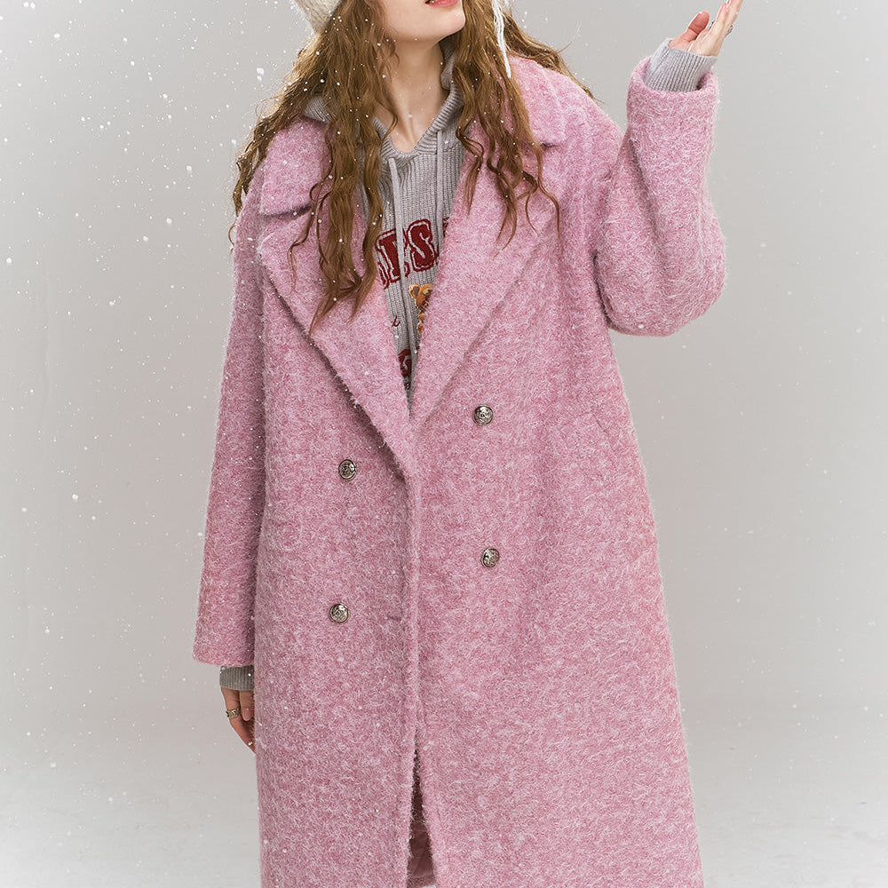 
                  
                    ELFSACK 2024 Winter New Arrivals Retro elegant mid length lapel thick coat for women
                  
                