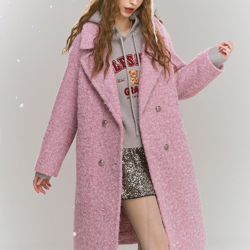 
                  
                    ELFSACK 2024 Winter New Arrivals Retro elegant mid length lapel thick coat for women
                  
                