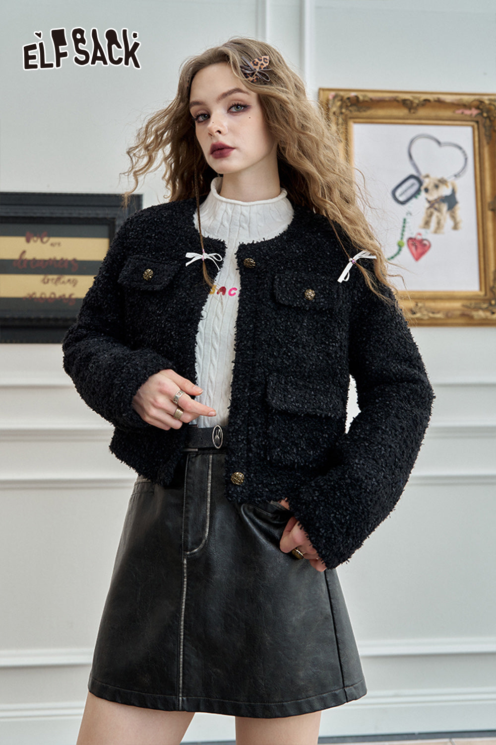 ELFSACK Winter coat with heart-shaped button short jacket