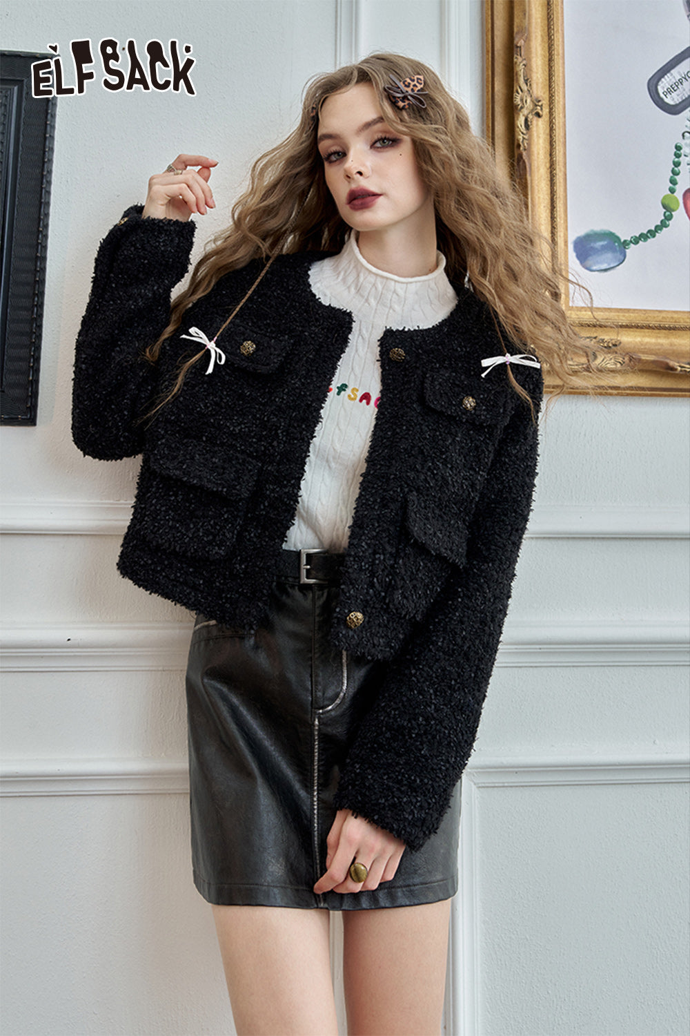 ELFSACK Winter coat with heart-shaped button short jacket