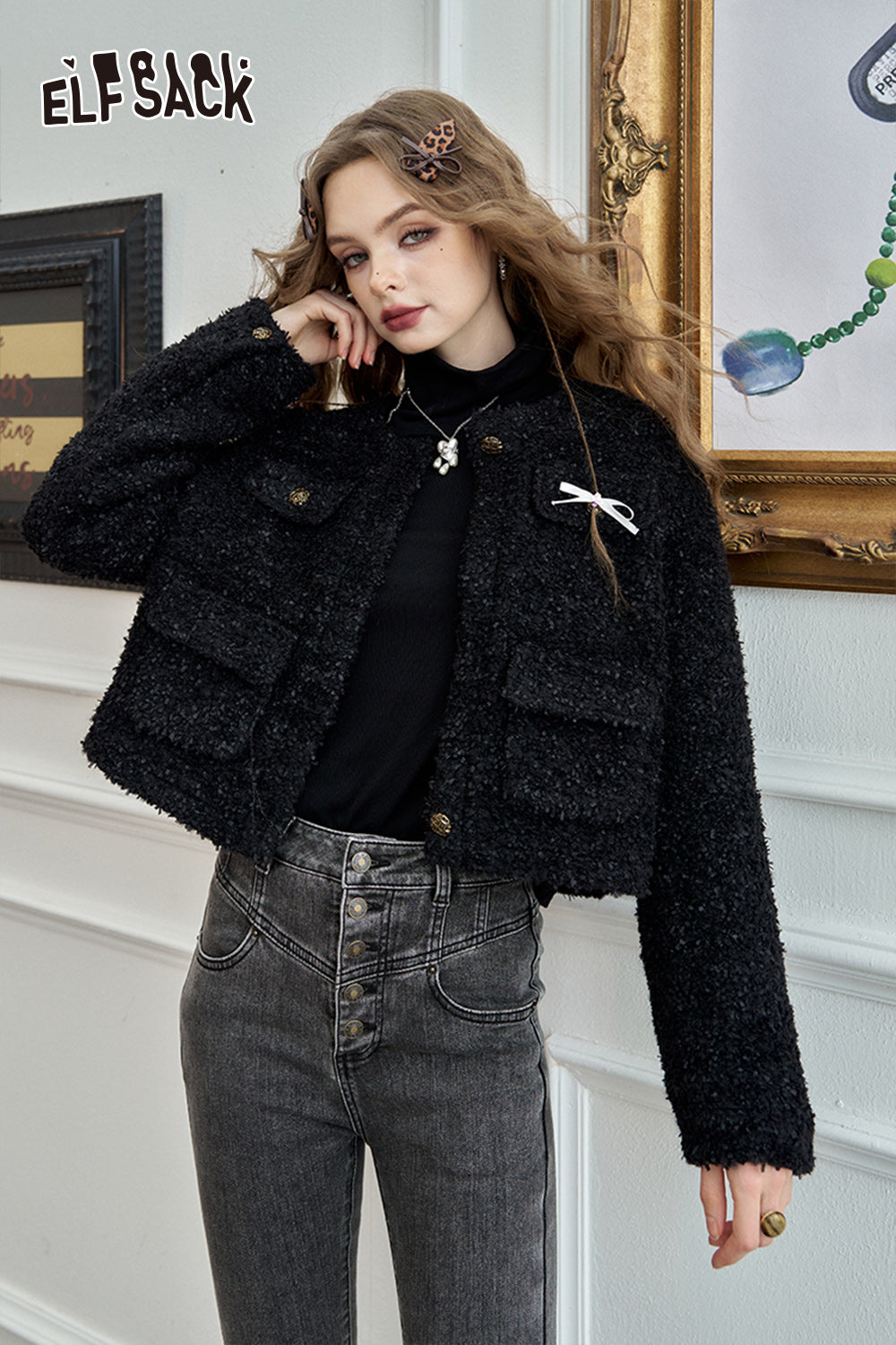 ELFSACK Winter coat with heart-shaped button short jacket
