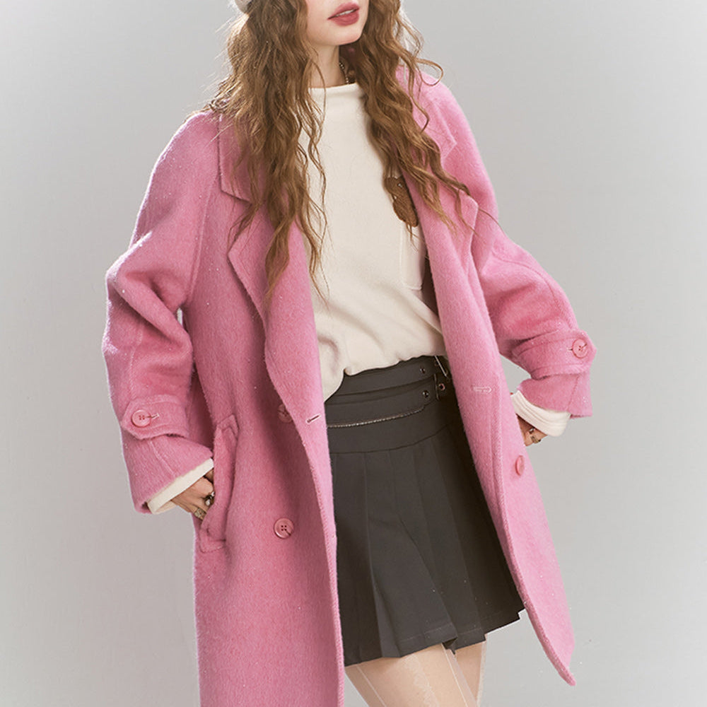 ELFSACK 2024 Winter New Arrivals Medium to long woolen coat, loose, lazy, sweet and women's coat