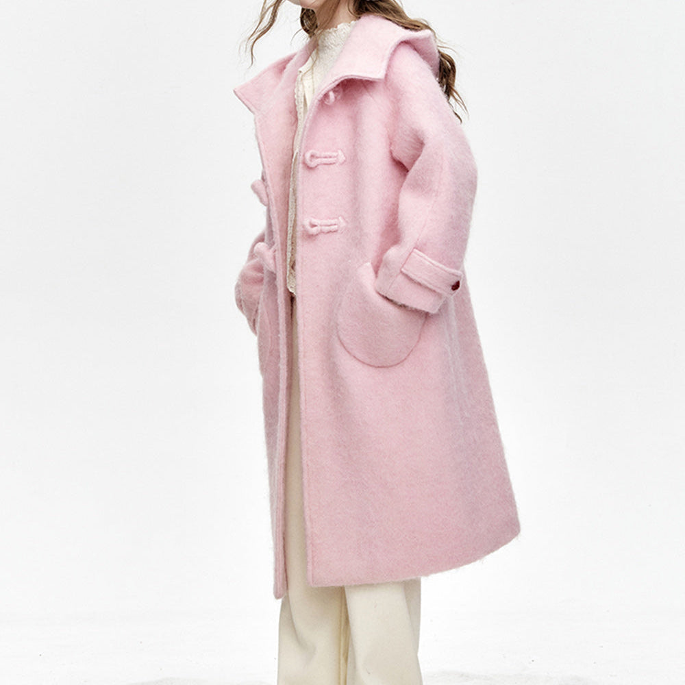 
                  
                    ELFSACK 2024 Winter New Arrivals Sweet pink hooded long thick coat for women
                  
                