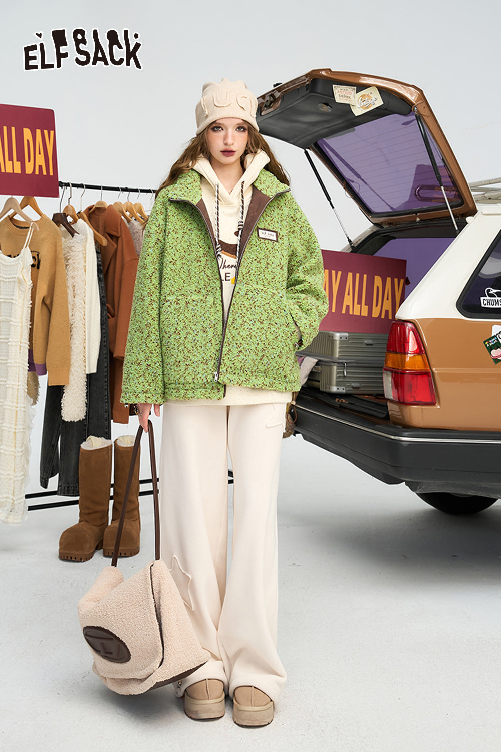 ELFSACK Preppy Style Versatile Colorful Dot Wadded Jacket Women