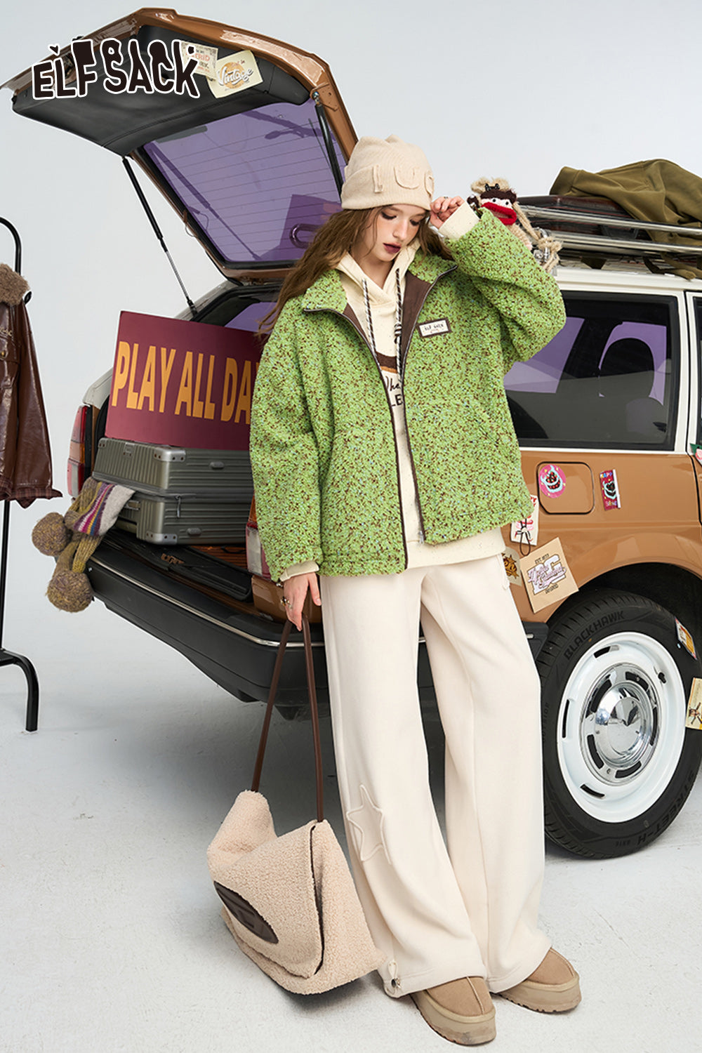 ELFSACK Preppy Style Versatile Colorful Dot Wadded Jacket Women