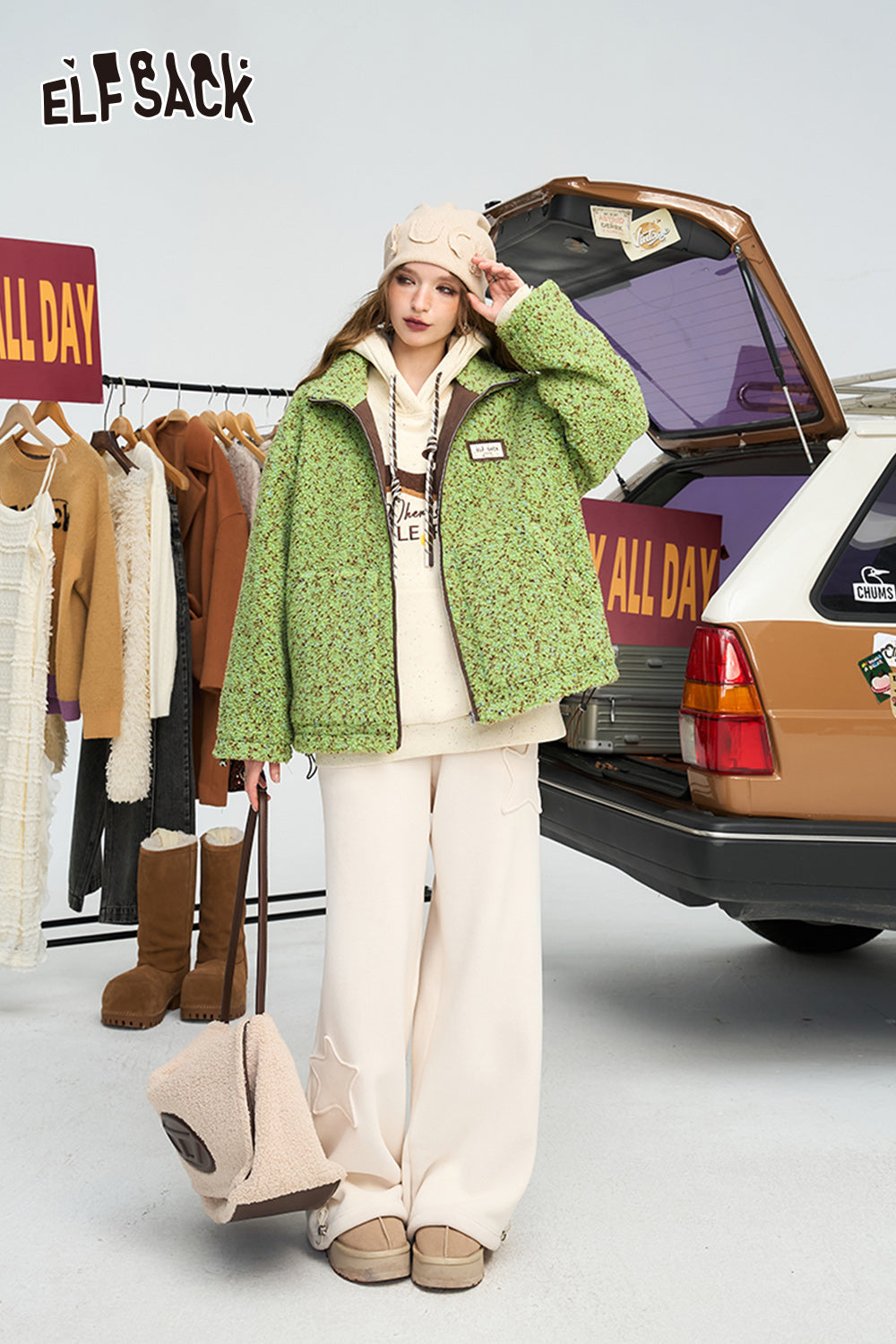 ELFSACK Preppy Style Versatile Colorful Dot Wadded Jacket Women