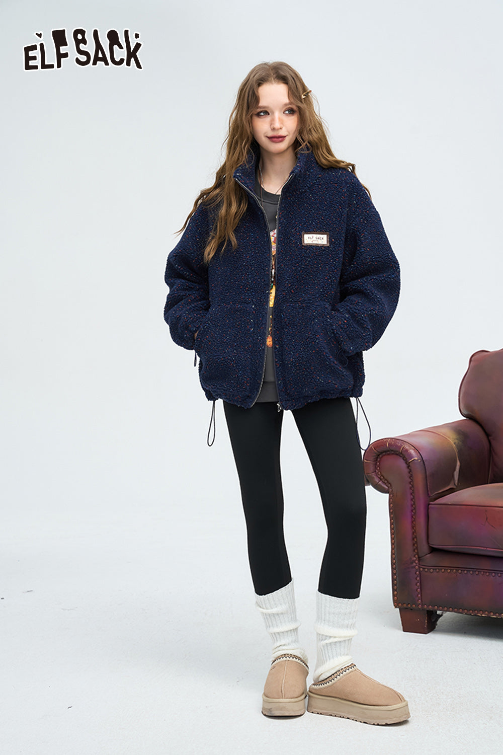 ELFSACK Preppy Style Versatile Colorful Dot Wadded Jacket Women