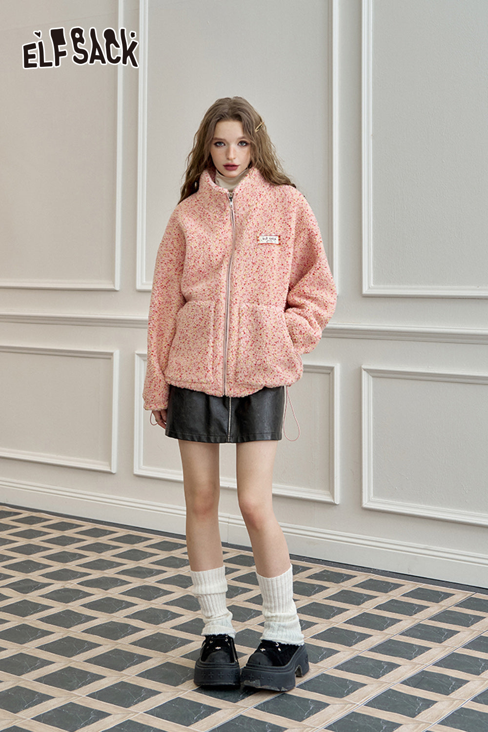 ELFSACK Preppy Style Versatile Colorful Dot Wadded Jacket Women