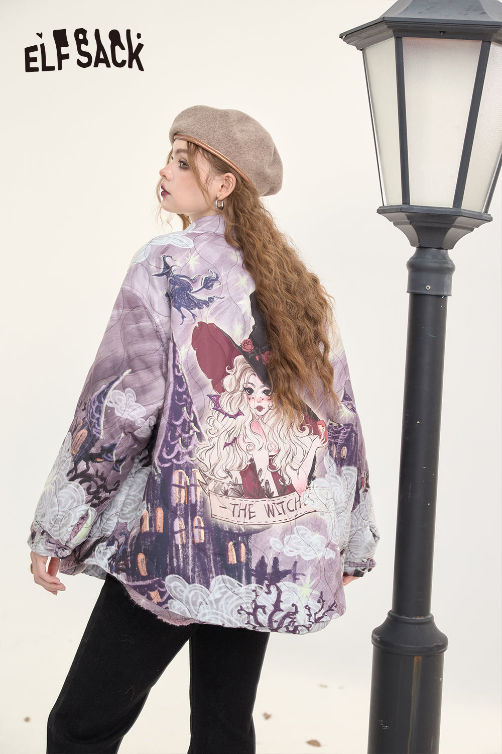 ELFSACK Original full print with buttons, plush and thick cotton coat, loose and simple