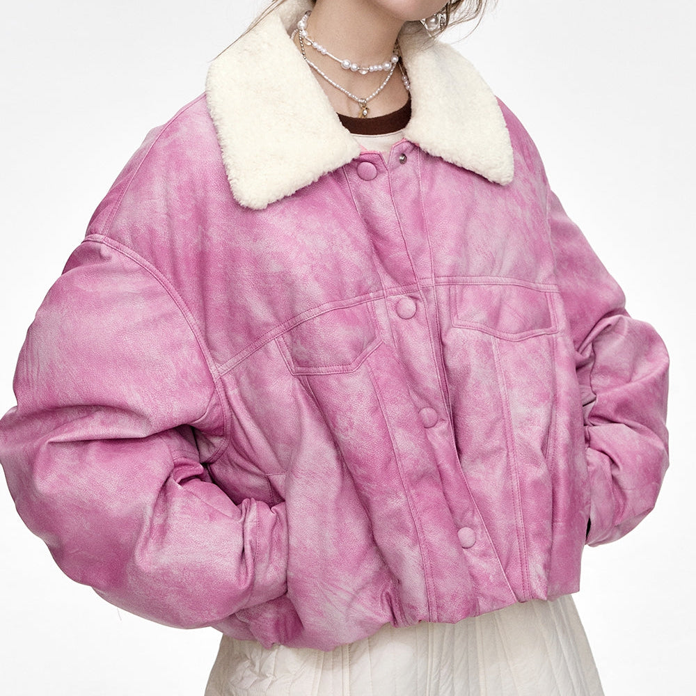 
                  
                    ELFSACK 2024 Winter New Arrivals Pink Plush Collar Short PU Thick Jacket for Women
                  
                