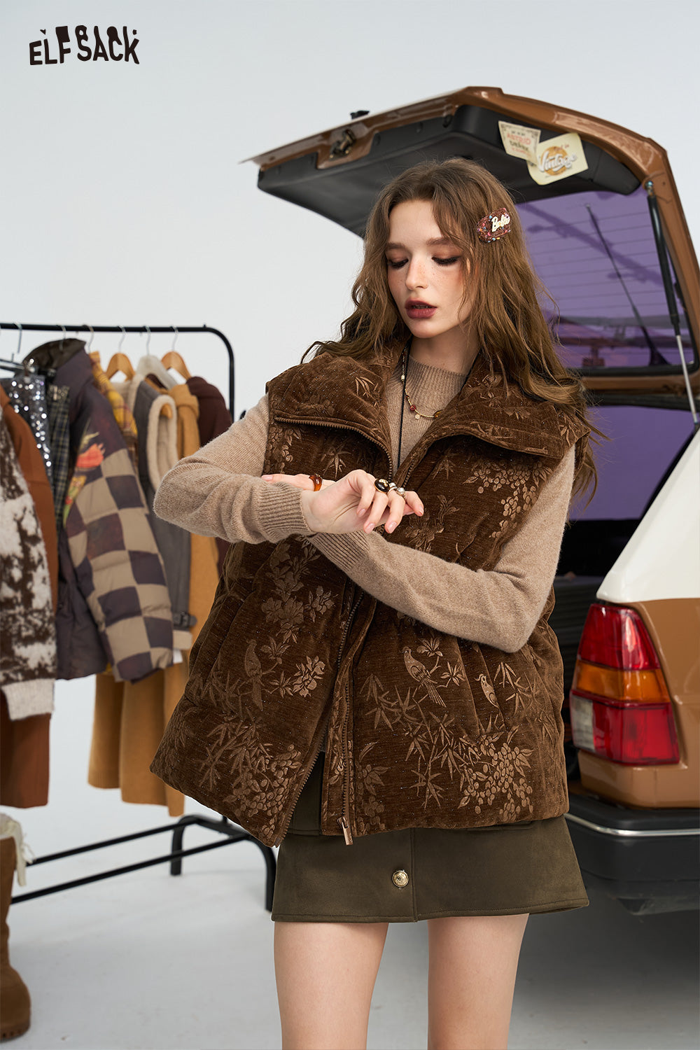 ELFSACK Retro velvet down vest women