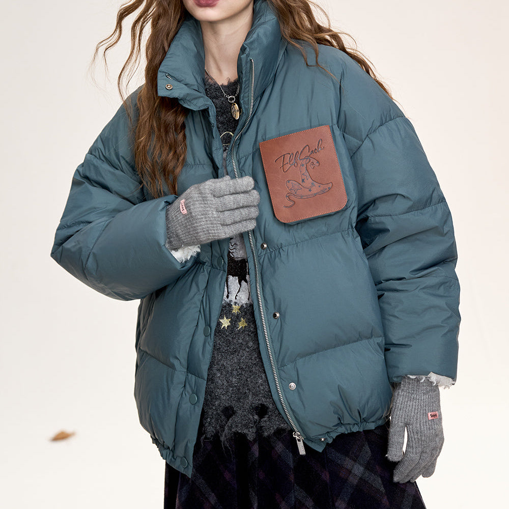 ELFSACK 2024 Winter New Arrivals Retro casual stand collar warm thick down jacket for women