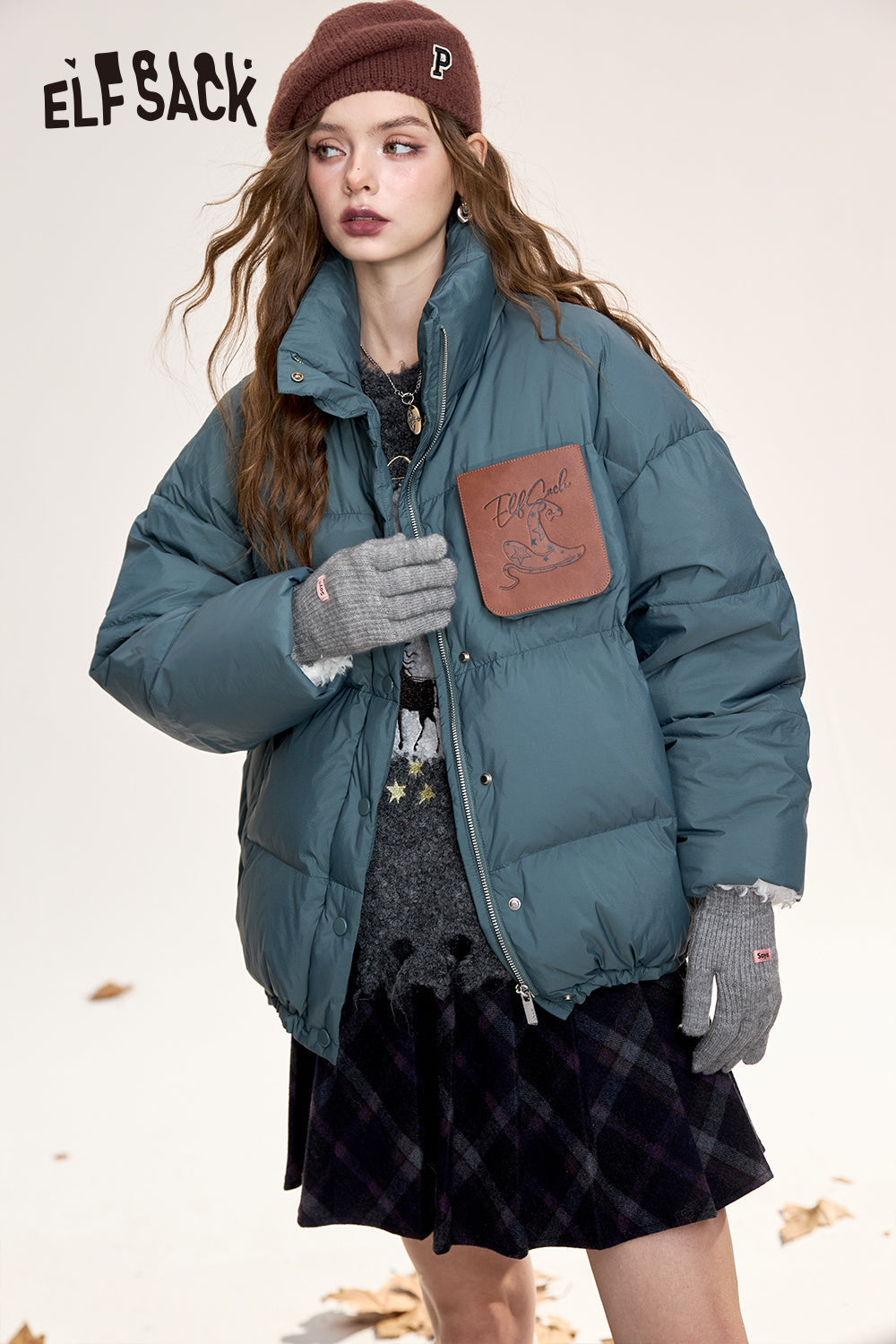 ELFSACK Retro casual stand collar warm thick down jacket