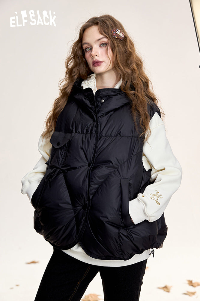 
                  
                    ELFSACK 2024 Winter New Arrivals Black Fashion Casual All-match Hooded Down Vest Women
                  
                