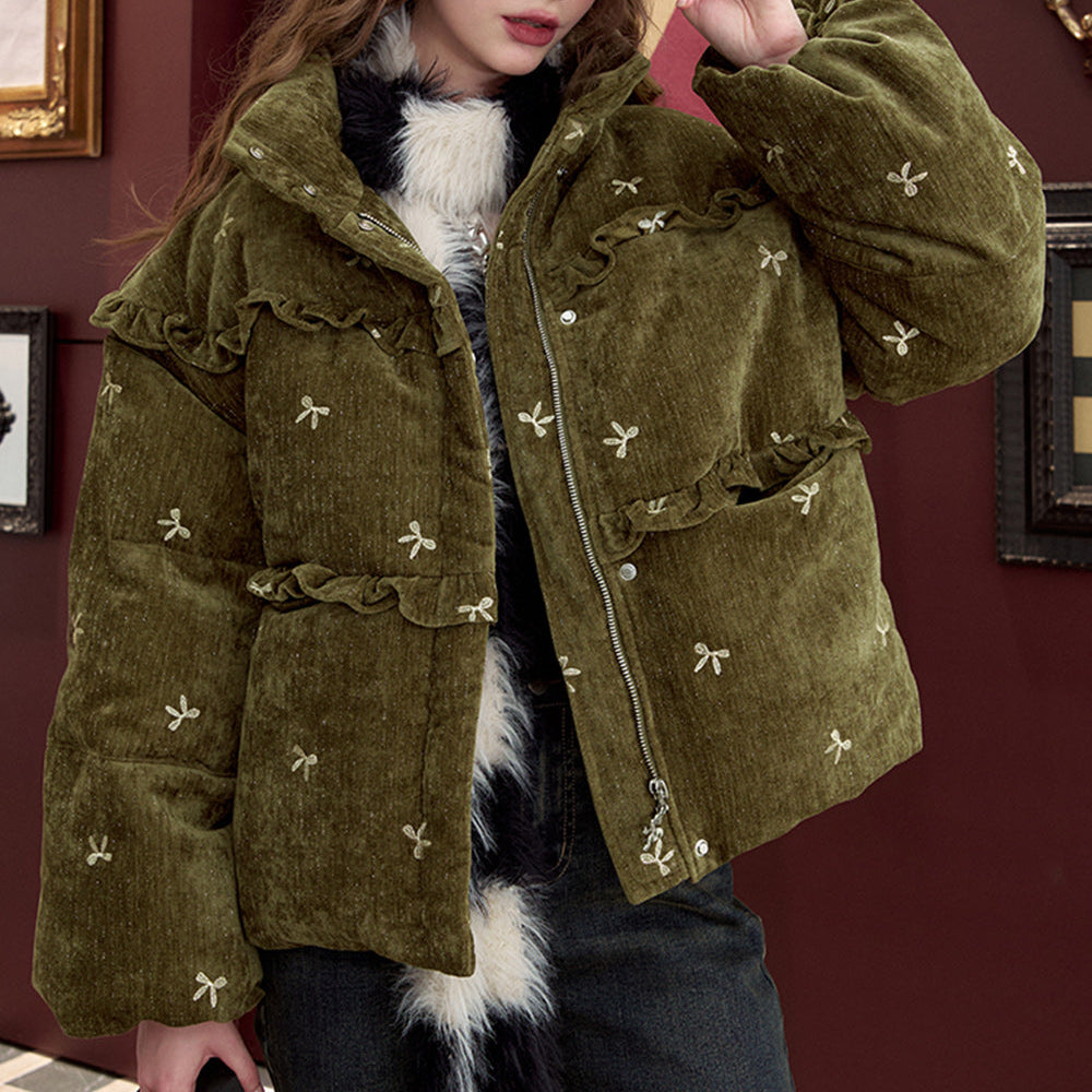 
                  
                    ELFSACK 2024 Winter New Arrivals Bow embroidery down jacket for women, sweet and cute warm velvet cloth thick warm coat
                  
                