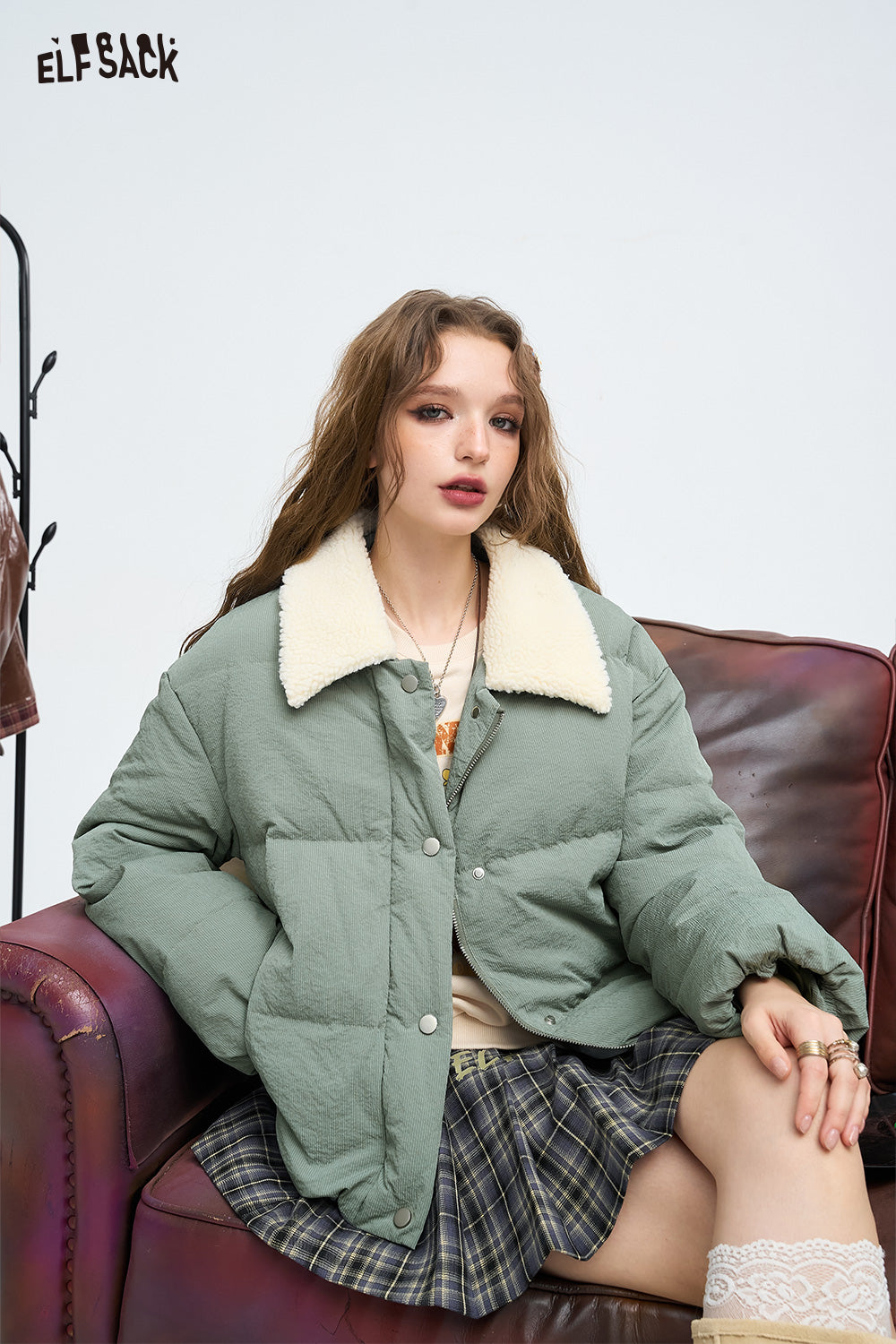 ELFSACK Mao collar splicing casual versatile short down jacket