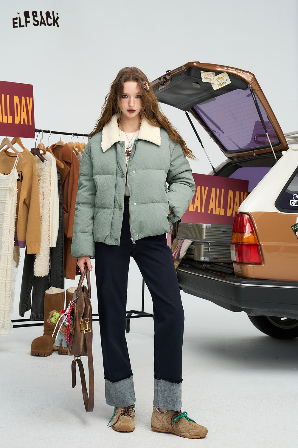 ELFSACK Mao collar splicing casual versatile short down jacket