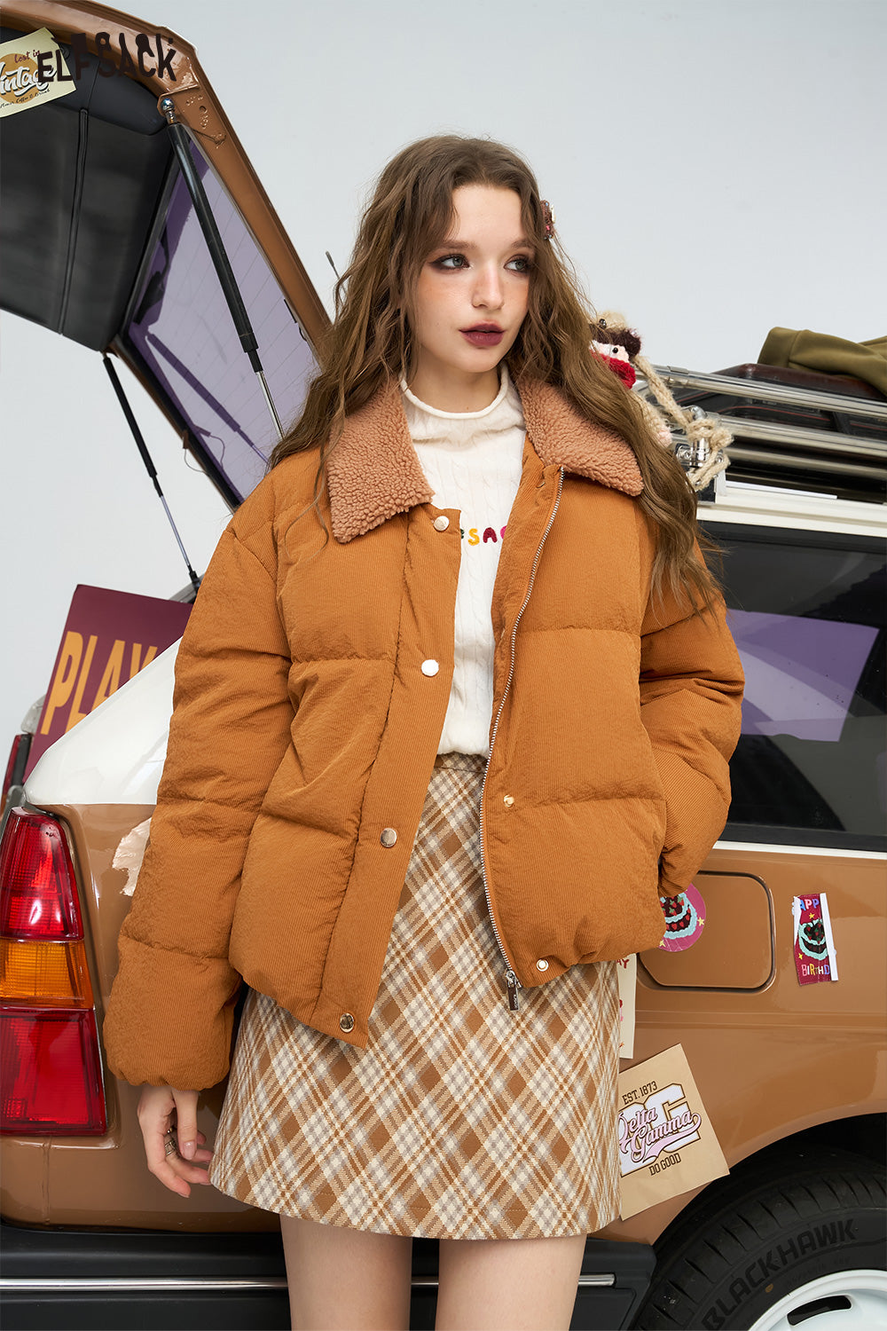 ELFSACK Mao collar splicing casual versatile short down jacket