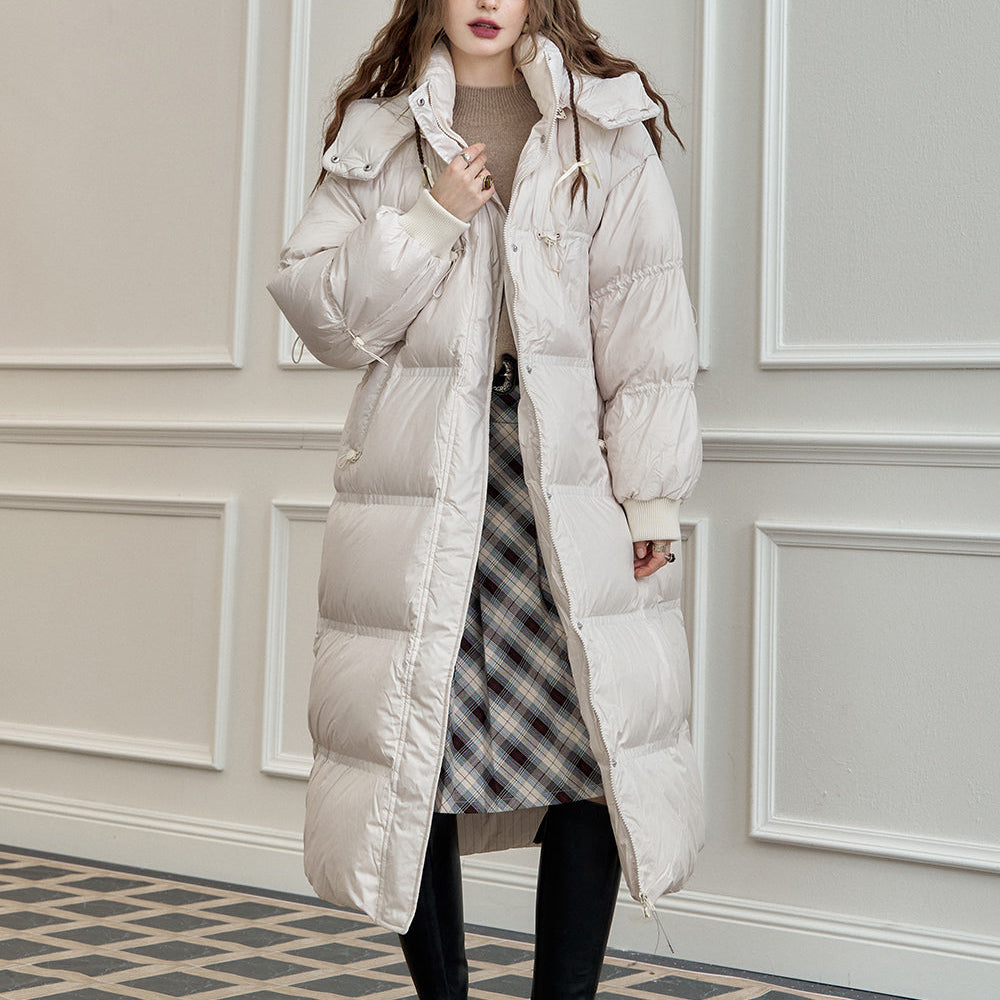 
                  
                    ELFSACK 2024 Autumn New Arrivals 90% White Duck Down Long Hooded Puffer Coat for Women Loose Fit
                  
                