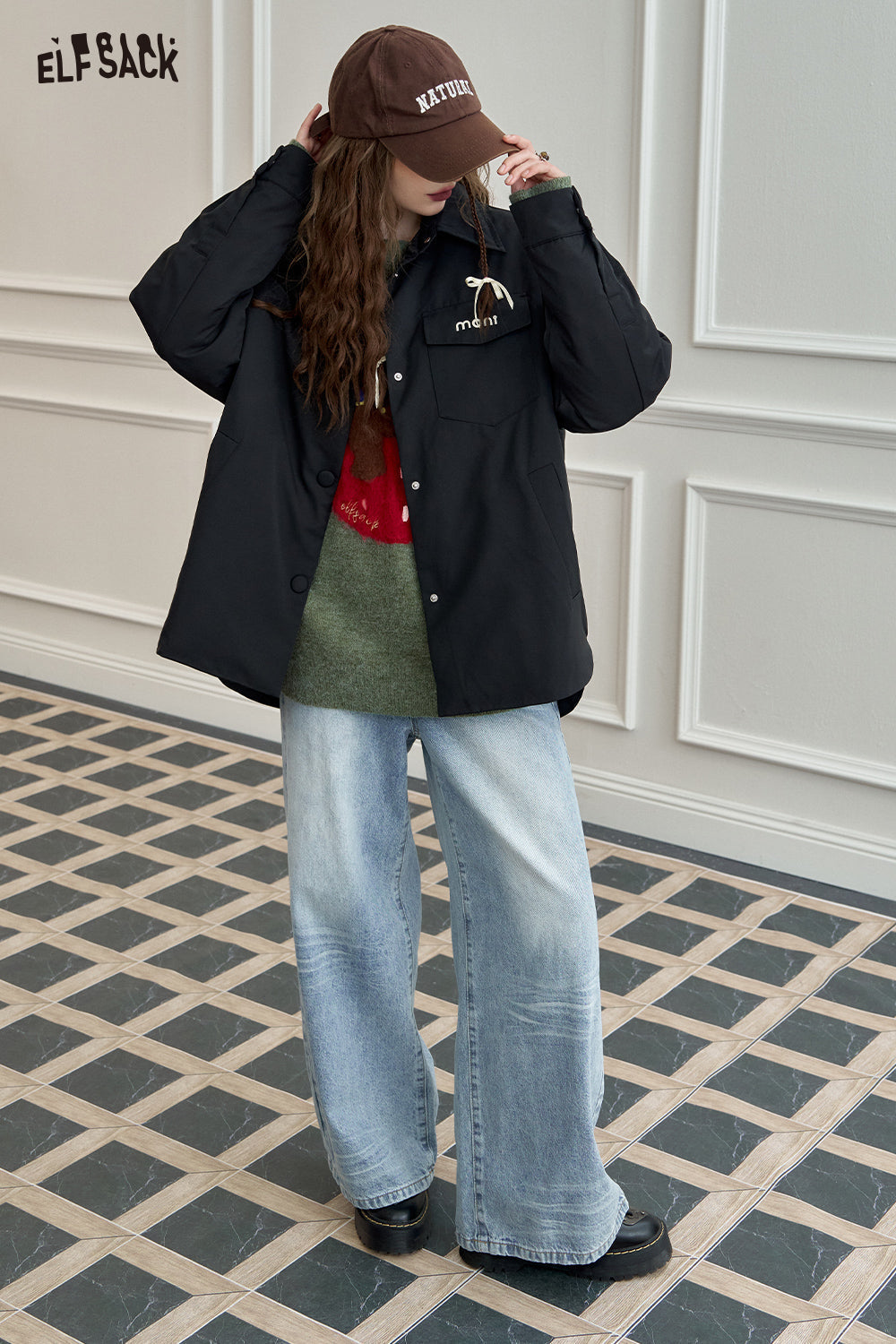 ELFSACK Lightweight Shirt-Style Down Jacket White Duck Down Casual Coat with Stylish Design