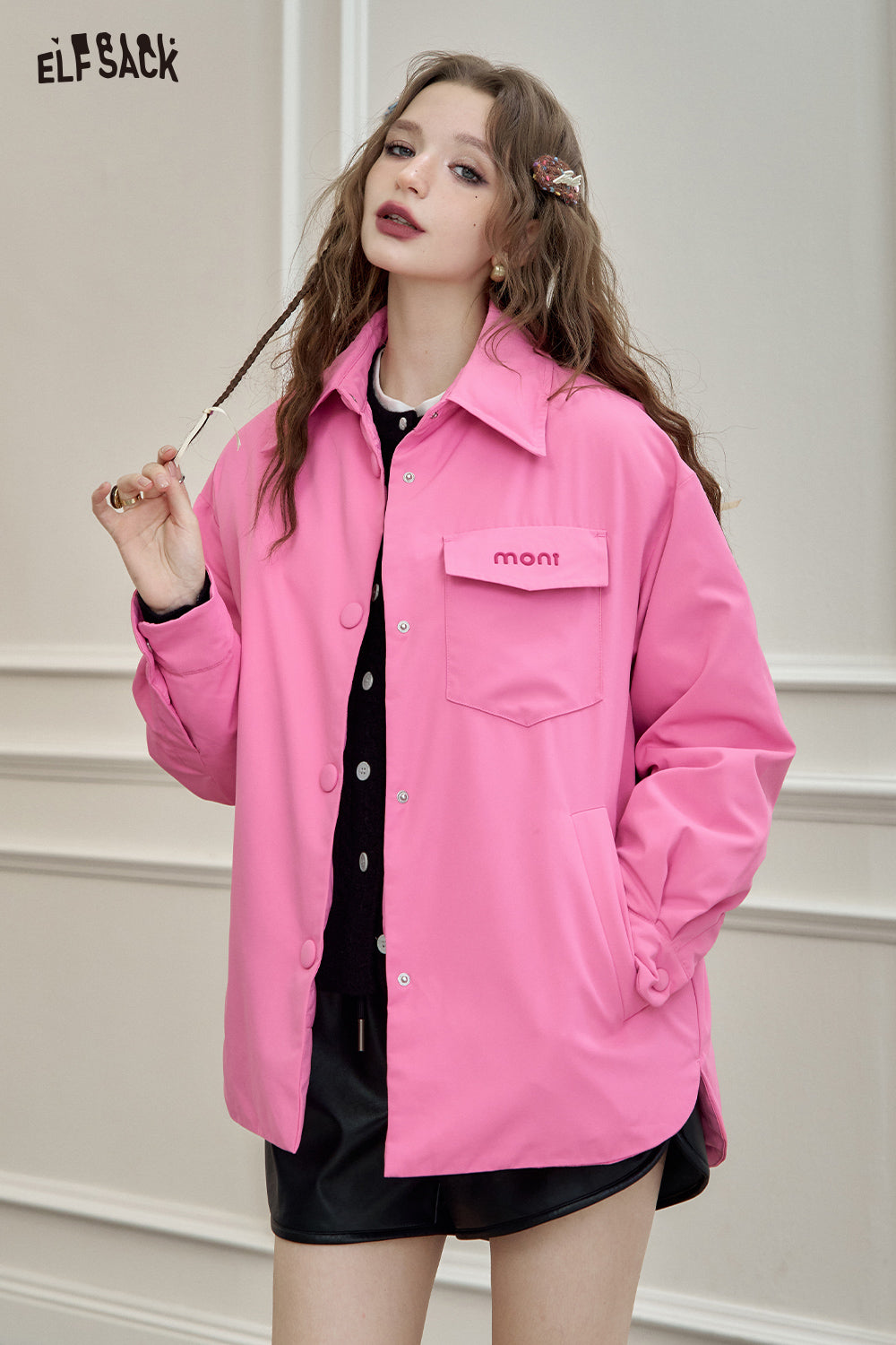 ELFSACK Lightweight Shirt-Style Down Jacket White Duck Down Casual Coat with Stylish Design