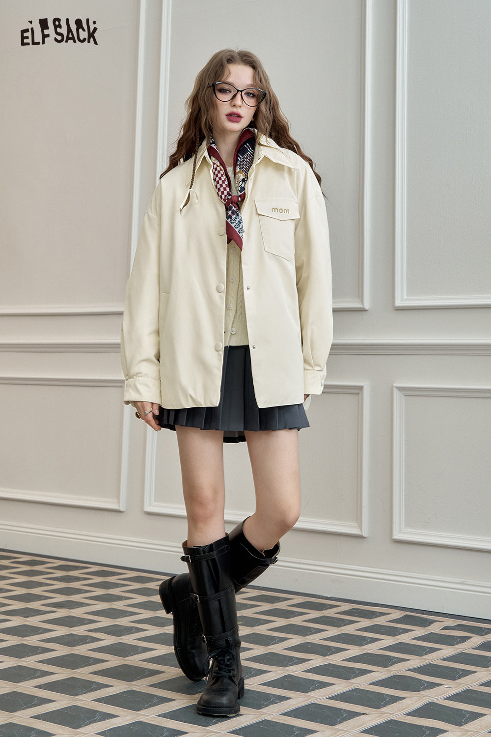 ELFSACK Lightweight Shirt-Style Down Jacket White Duck Down Casual Coat with Stylish Design