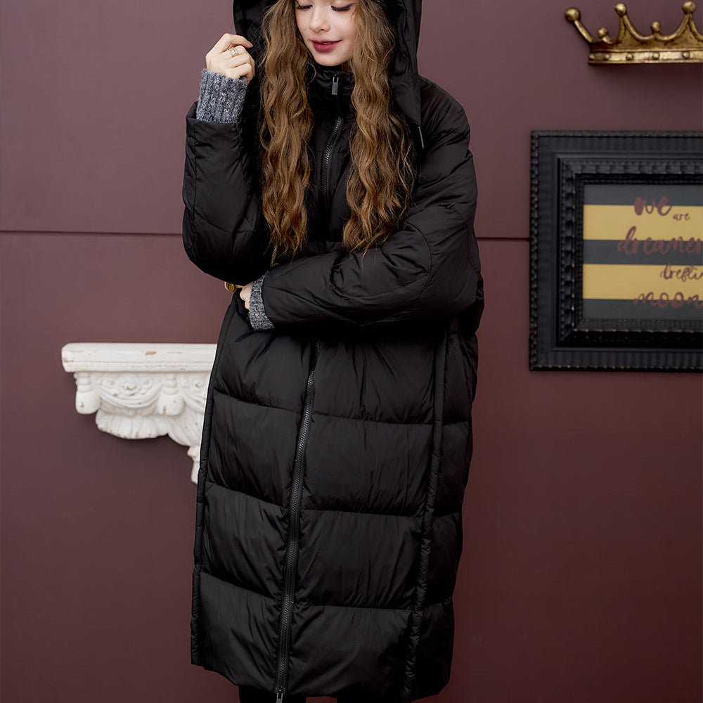 
                  
                    ELFSACK 2024 Winter New Arrivals Simple hooded long down jacket for women loose straight thick warm coat
                  
                