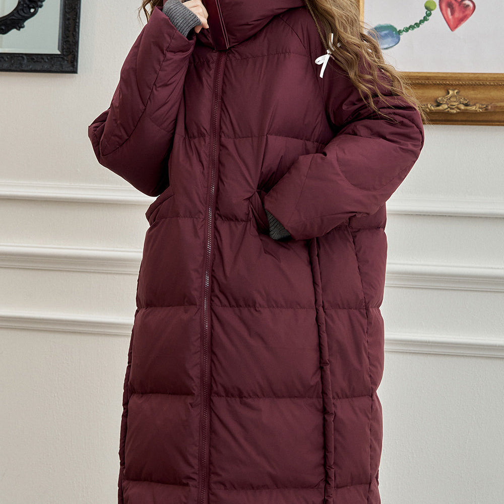 
                  
                    ELFSACK 2024 Winter New Arrivals Simple hooded long down jacket for women loose straight thick warm coat
                  
                