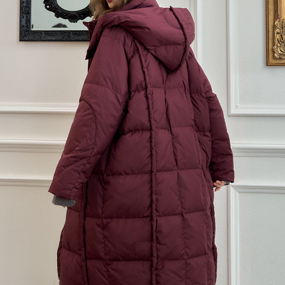 
                  
                    ELFSACK 2024 Winter New Arrivals Simple hooded long down jacket for women loose straight thick warm coat
                  
                