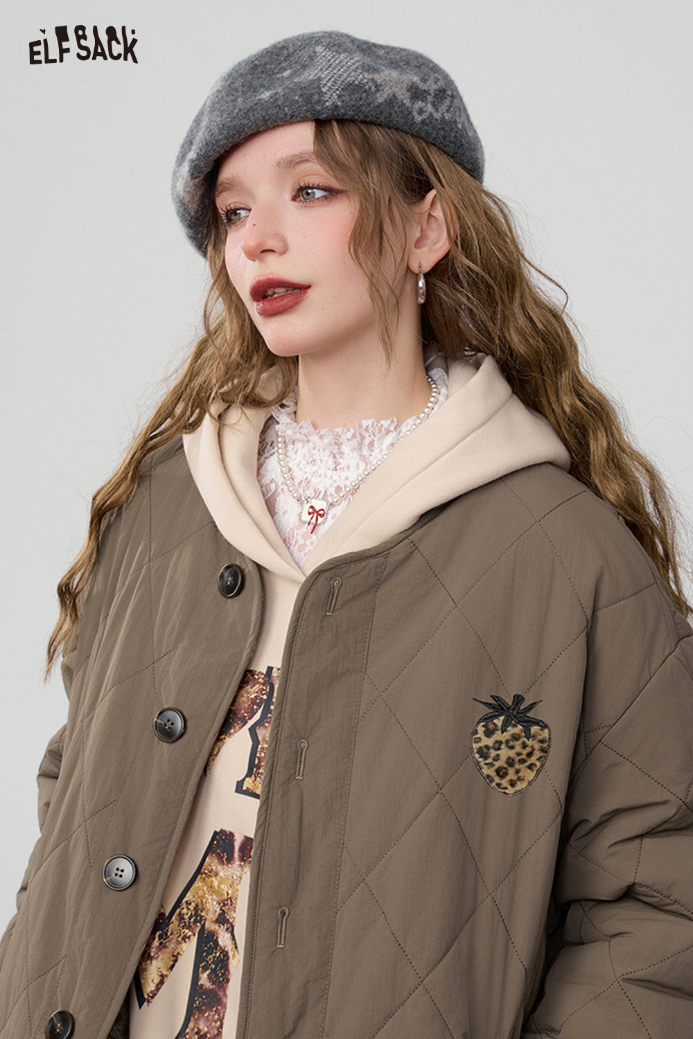 ELFSACK Reversible Brown Leopard Print Plush Thickened Coat