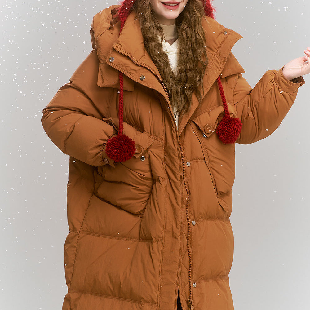 
                  
                    ELFSACK 2024 Winter New Arrivals Simplicity casual loose mid-length hooded warm down jacket for women
                  
                