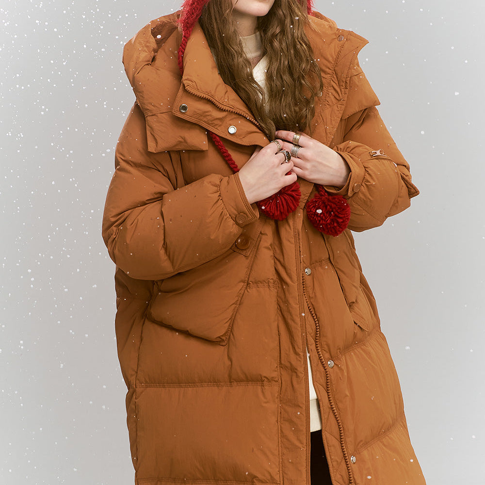 
                  
                    ELFSACK 2024 Winter New Arrivals Simplicity casual loose mid-length hooded warm down jacket for women
                  
                