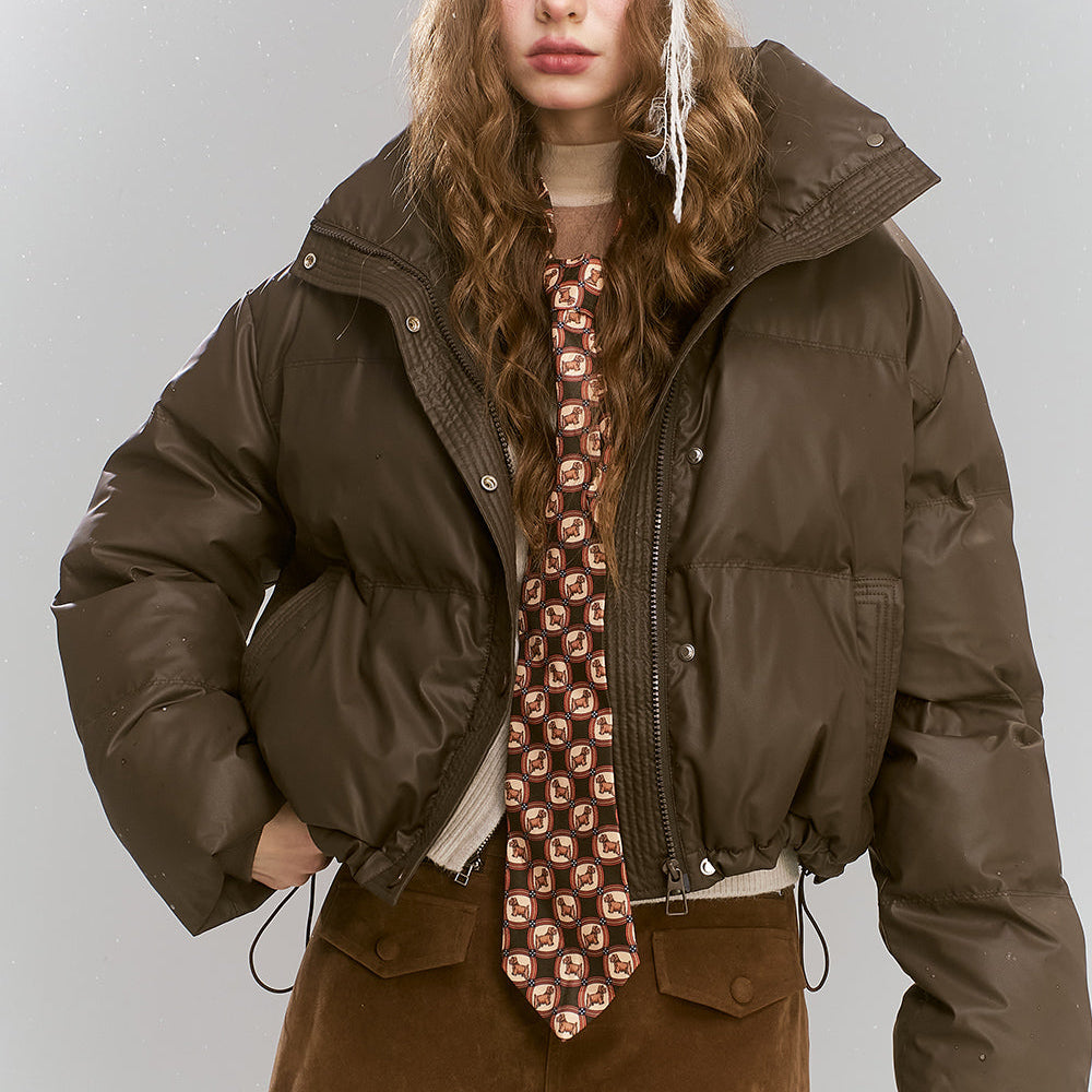 
                  
                    ELFSACK 2024 Winter New Arrivals Retro brown short stand collar warm thickened coat
                  
                