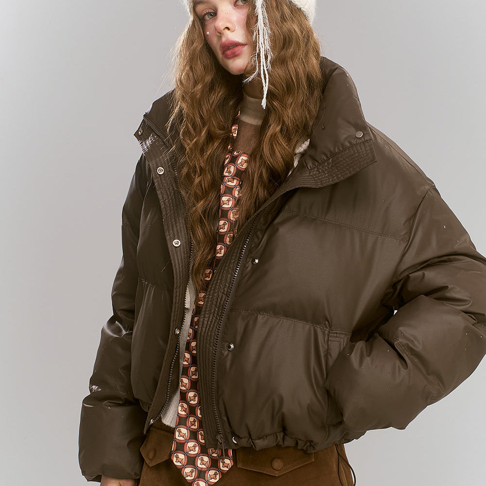 
                  
                    ELFSACK 2024 Winter New Arrivals Retro brown short stand collar warm thickened coat
                  
                