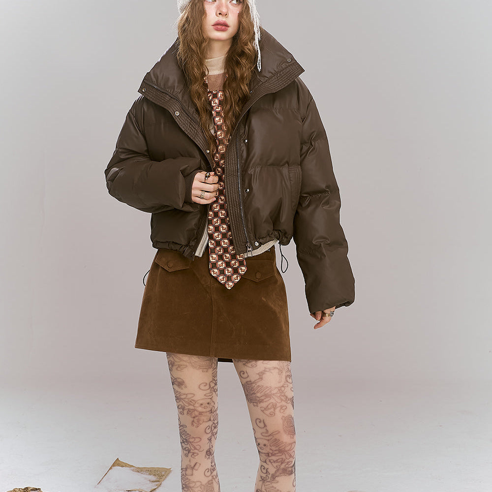 
                  
                    ELFSACK 2024 Winter New Arrivals Retro brown short stand collar warm thickened coat
                  
                