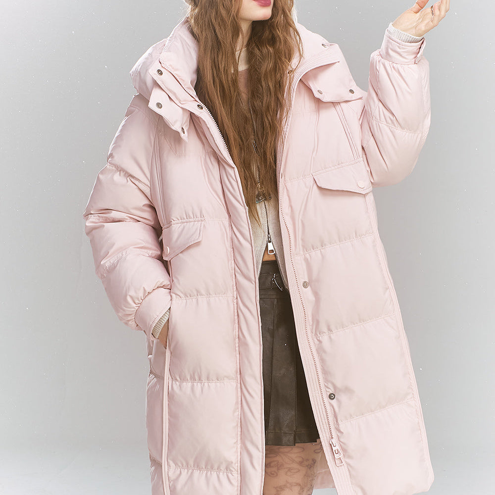 ELFSACK 2024 Winter New Arrivals Sweet Preppy style hooded down jacket for women long warm thick coat