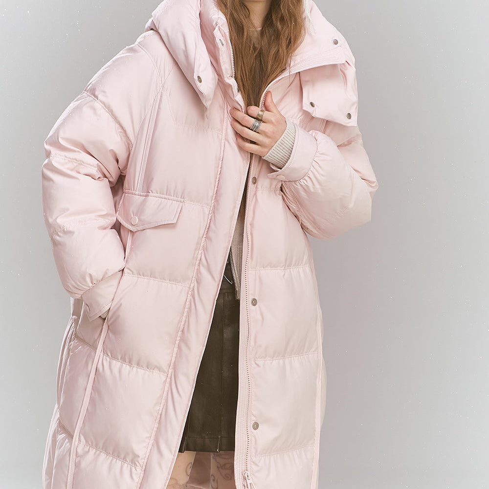 ELFSACK 2024 Winter New Arrivals Sweet Preppy style hooded down jacket for women long warm thick coat