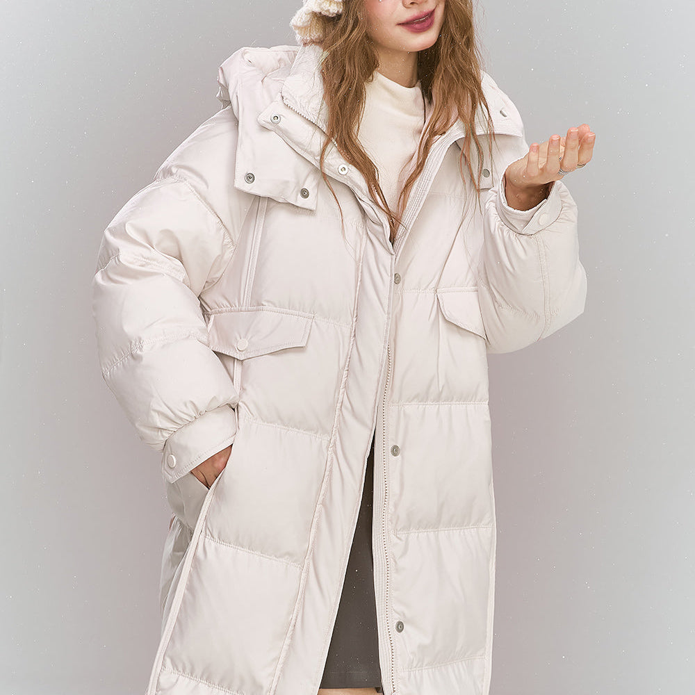 
                  
                    ELFSACK 2024 Winter New Arrivals Sweet Preppy style hooded down jacket for women long warm thick coat
                  
                