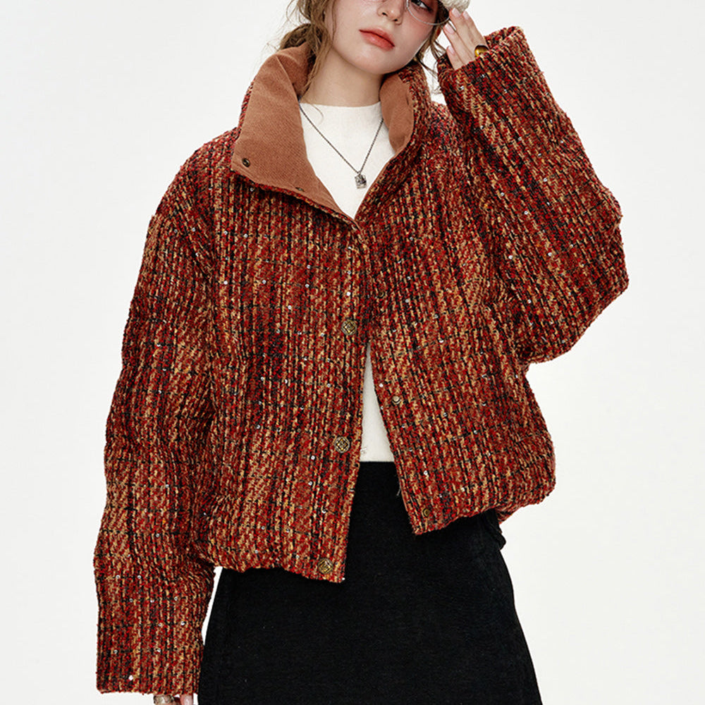 
                  
                    ELFSACK 2024 Winter New Arrivals New Year Tweed Sequin Metal Button Short Down Jacket Women
                  
                