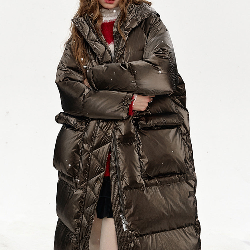 
                  
                    ELFSACK 2024 Winter New Arrivals Hooded drawstring pockets long down jacket for women
                  
                