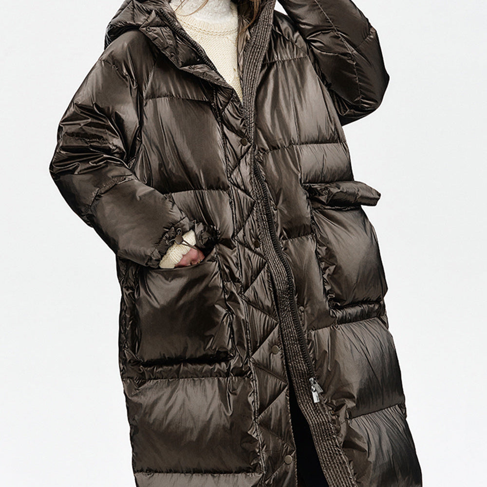 
                  
                    ELFSACK 2024 Winter New Arrivals Hooded drawstring pockets long down jacket for women
                  
                