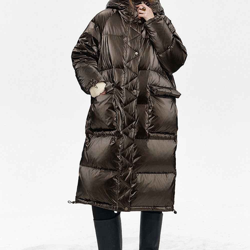 
                  
                    ELFSACK 2024 Winter New Arrivals Hooded drawstring pockets long down jacket for women
                  
                