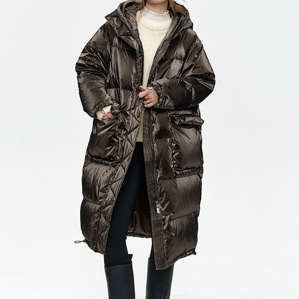 
                  
                    ELFSACK 2024 Winter New Arrivals Hooded drawstring pockets long down jacket for women
                  
                