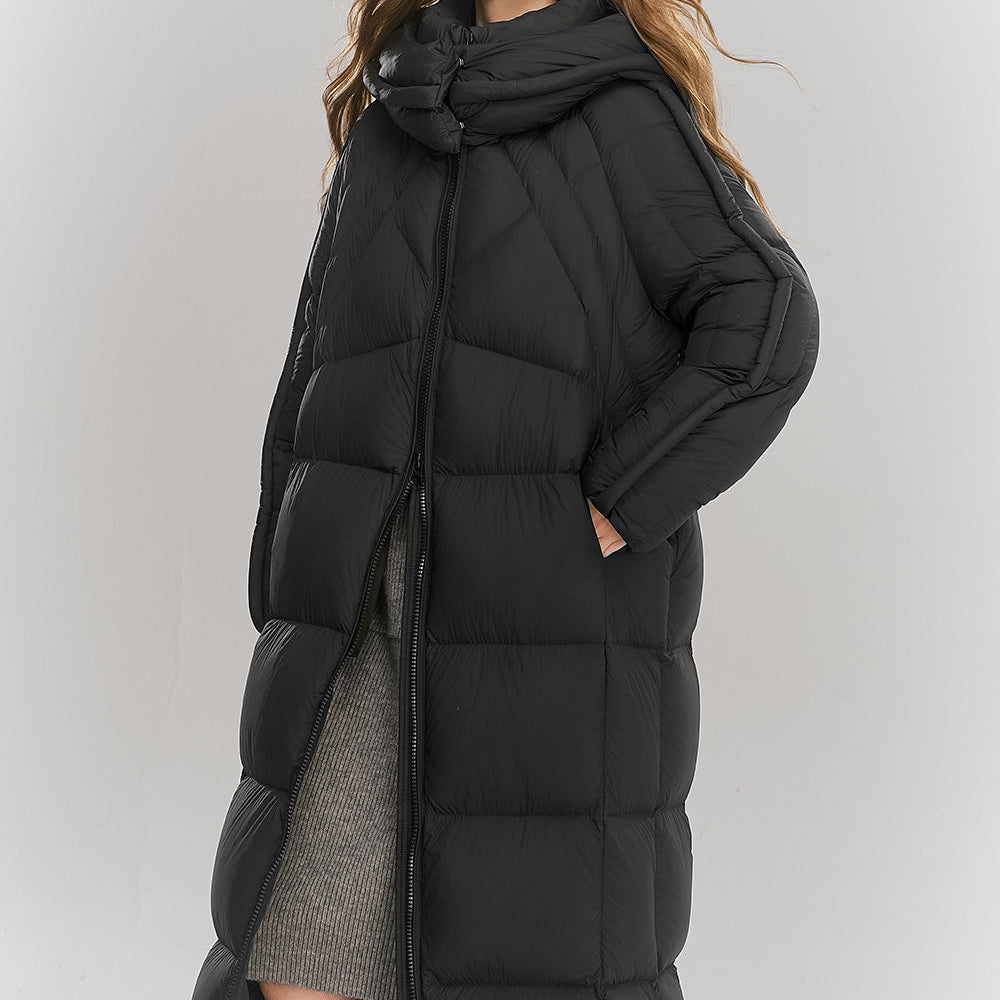 ELFSACK 2024 Winter New Arrivals Simple long hooded down jacket for women Zipper thick warm coat