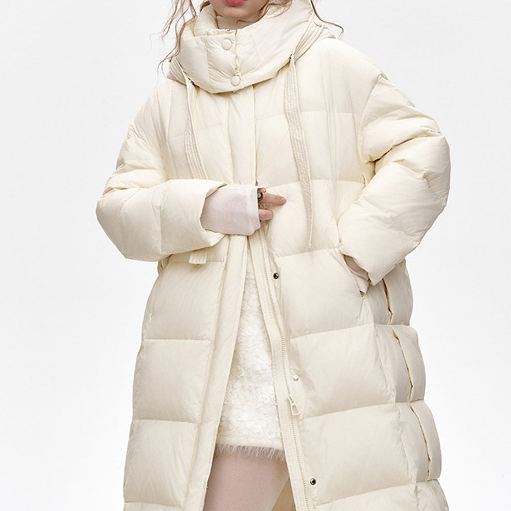 ELFSACK 2024 Winter New Arrivals Simple and versatile hooded long loose down jacket