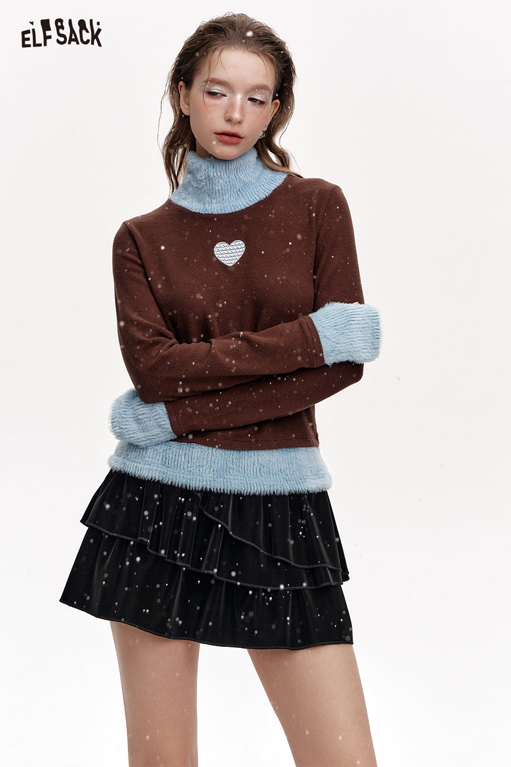 ELFSACK PU short multi-layer cake skirt