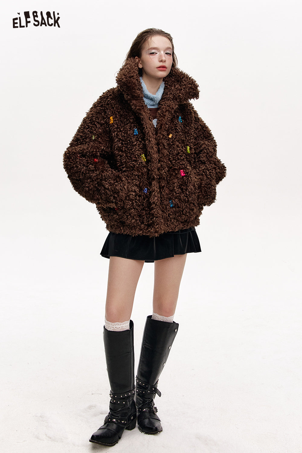 ELFSACK PU short multi-layer cake skirt